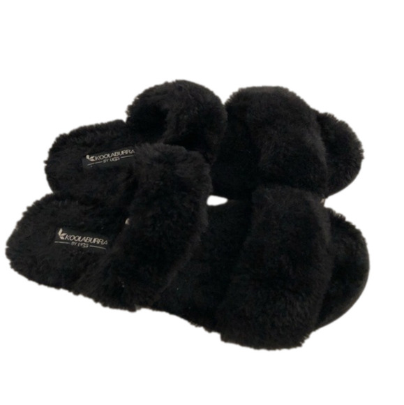 Koolaburra Women's Black Slide Faux Fur Platform Sandals - Picture 2 of 7